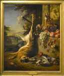 Weenix Jan, Gibier mort, singe et fruits devant un paysage, 1709, Petit Palais, Paris.